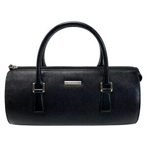 Burberry black leather Boston bag drum shaped